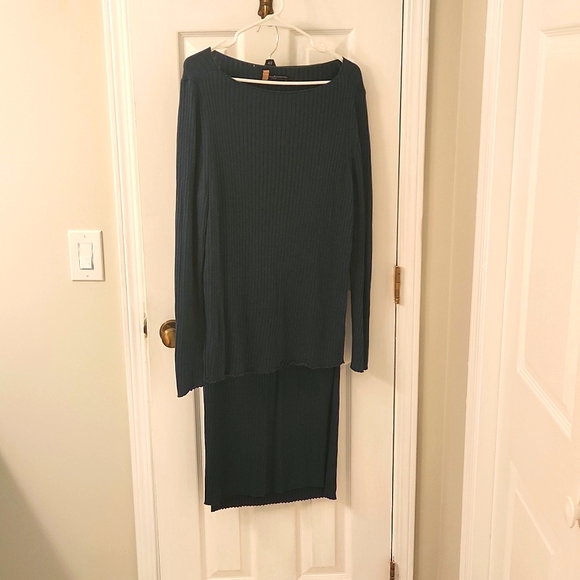 SET! Peruvian Connection Heathered Teal Ribbed Dorsay(?) Skirt (L) & Top (XL) - Picture 1 of 6